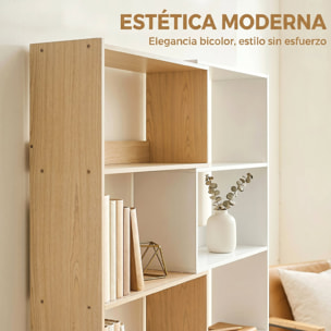 Estantería Expandible 5 Niveles, Librería para Libros Giratoria 350°, Ancho Ajustable, Convertible en en L, Recta o Compacta para Salón, Dormitorio, Estudio 111,5x23,8x163,7 cm Natural y Blanco