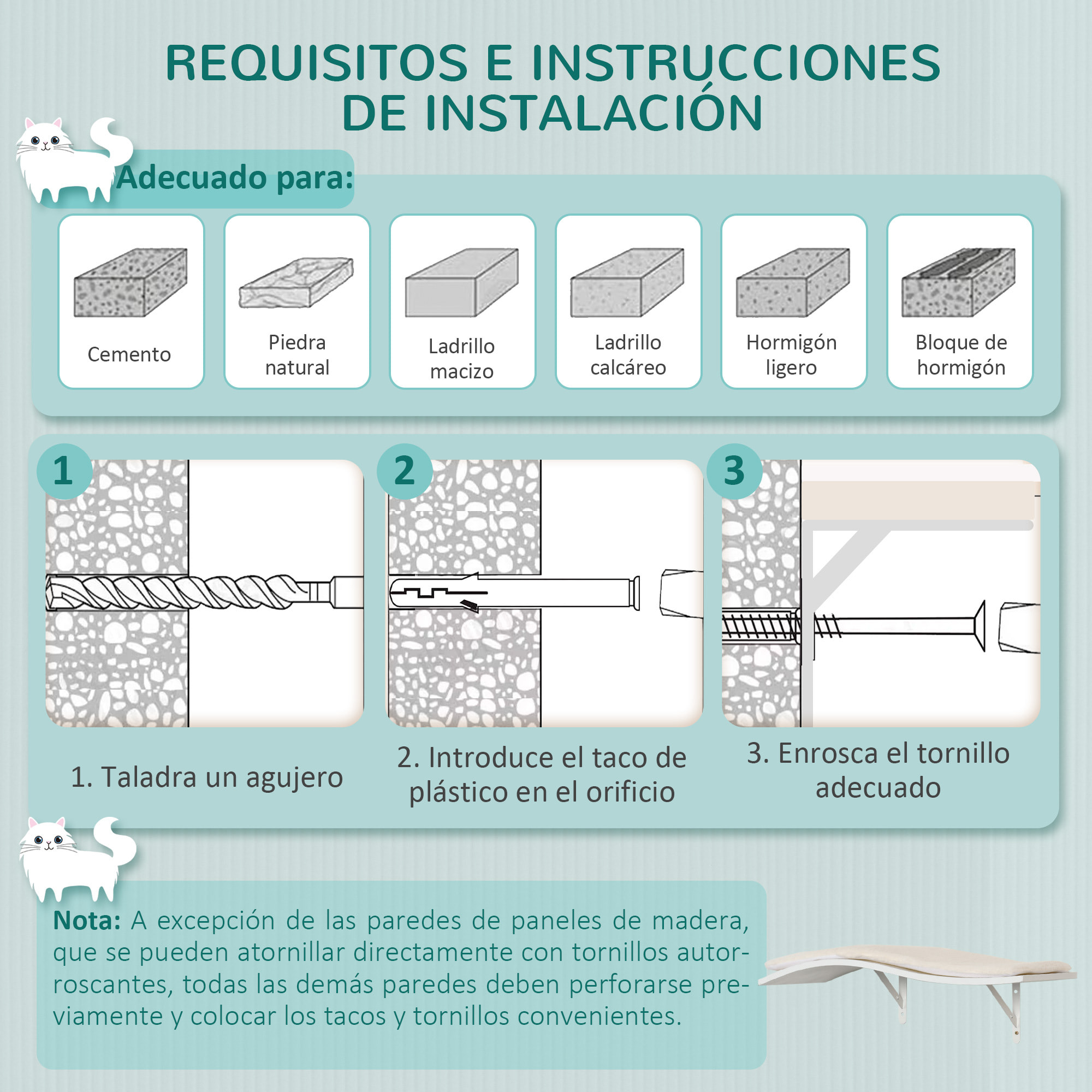 Estantes para Gatos de Pared de 3 Piezas Muebles de Pared para Gatos Centro de Actividades para Gatitos con Caseta Plataformas Hamaca Poste de Sisal y Cojines Suaves Blanco