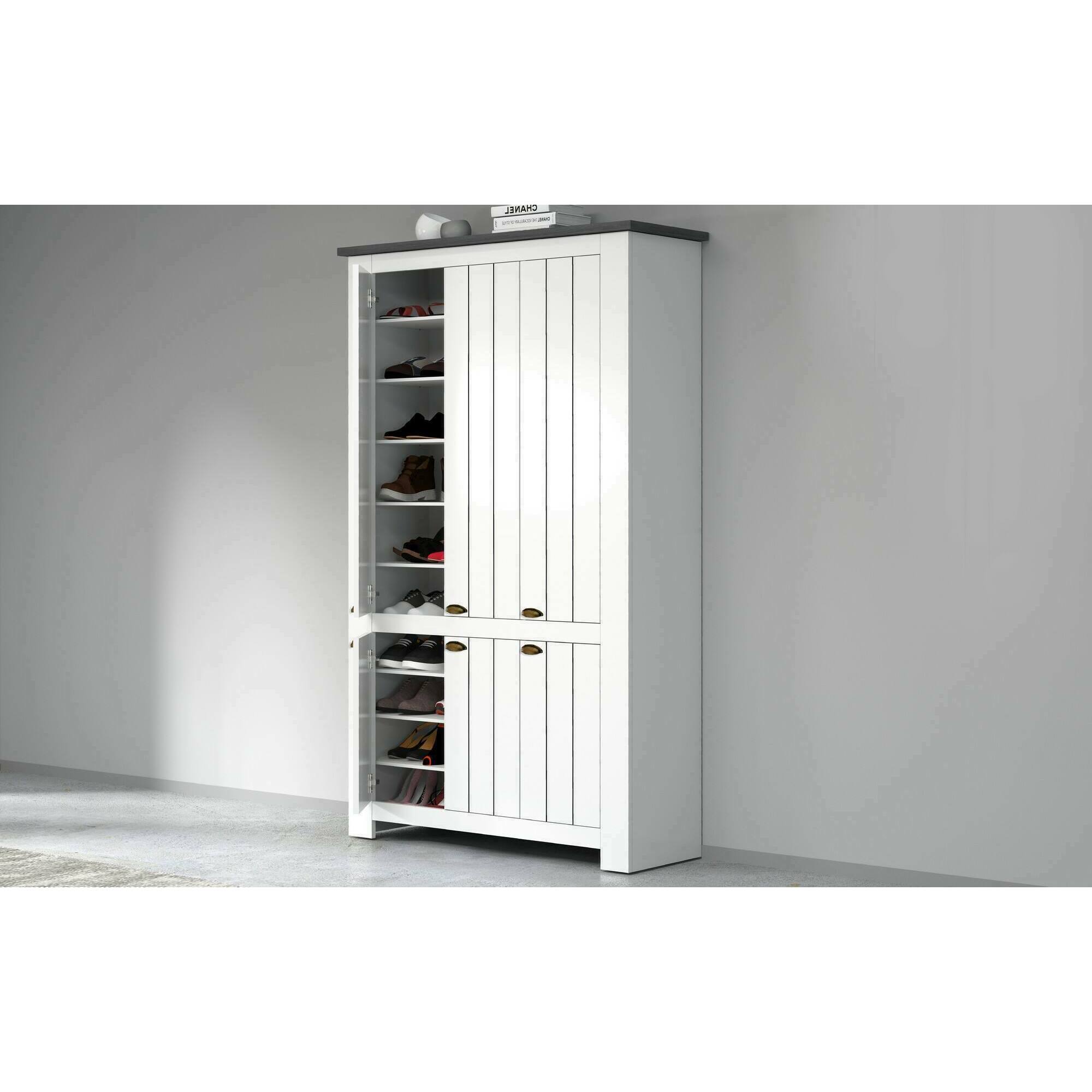 Scarpiera Apricena, Porta scarpe salvaspazio a 6 ante, Armadio multifunzione da ingresso, 114x42h200 cm, Bianco e Ardesia
