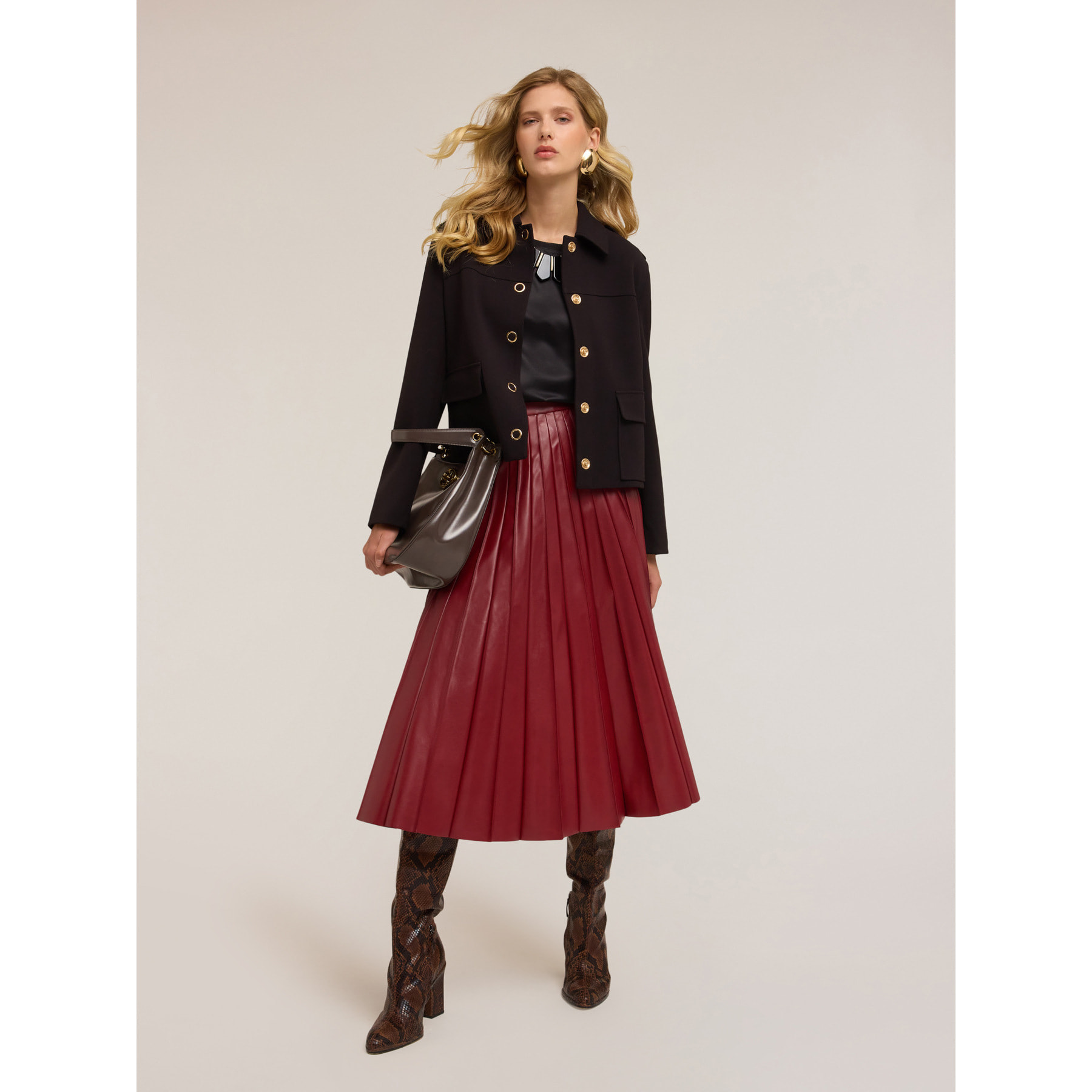 Motivi - Falda plisada de tela revestida - Burgundy