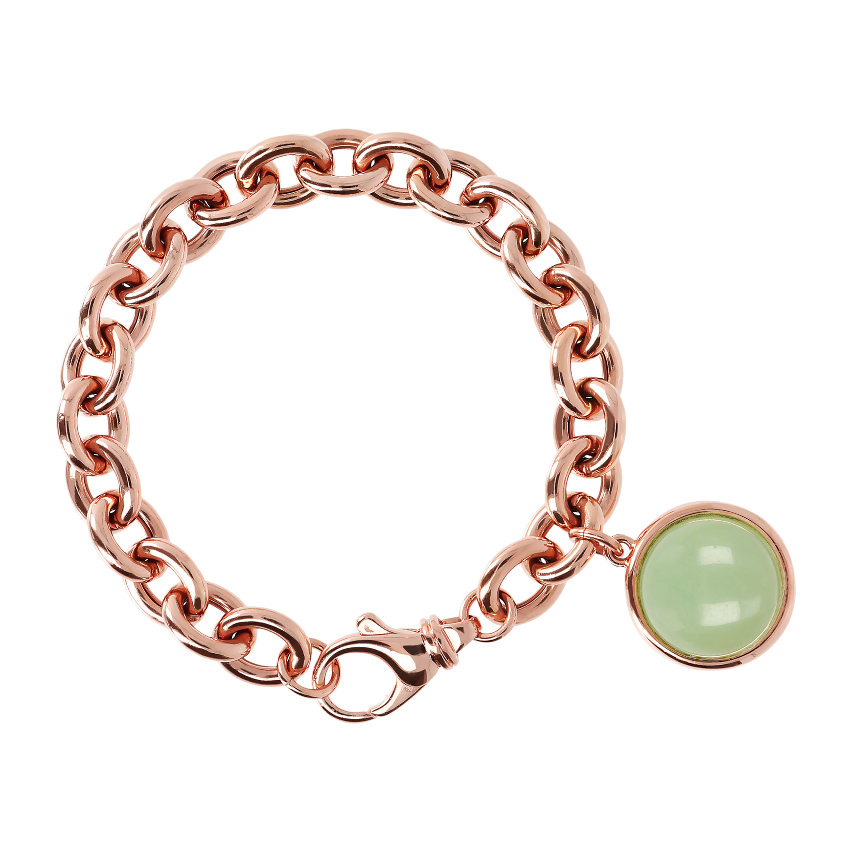 Bracciale Catena Rolo con Ciondolo in Quarzo Verde