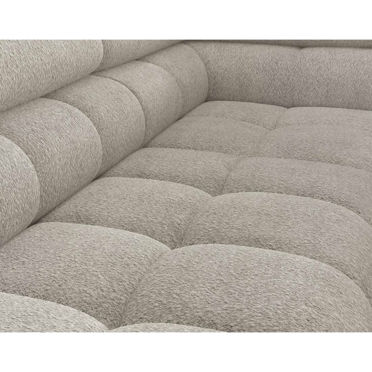 Elisa - canapé d'angle droit 5 places convertible avec coffre et têtières réglables en tissu bouclette - Beige