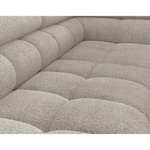 Elisa - canapé d'angle droit 5 places convertible avec coffre et têtières réglables en tissu bouclette - Beige