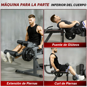 Máquina de Extensión y Curl de Piernas, Máquina de Estiramiento de Piernas Ajustable con Carga de Placas, para Entrenamiento de Cadera, Muslos y Pantorrillas, en Casa Gimnasio