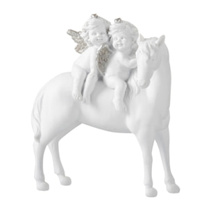 J-Line figurine Cheval + 2 Anges - polyrésine - blanc/argent - small