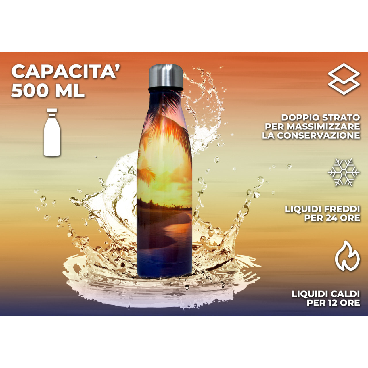 Borraccia Termica 500ml Bottiglia Thermos Modello Landscape