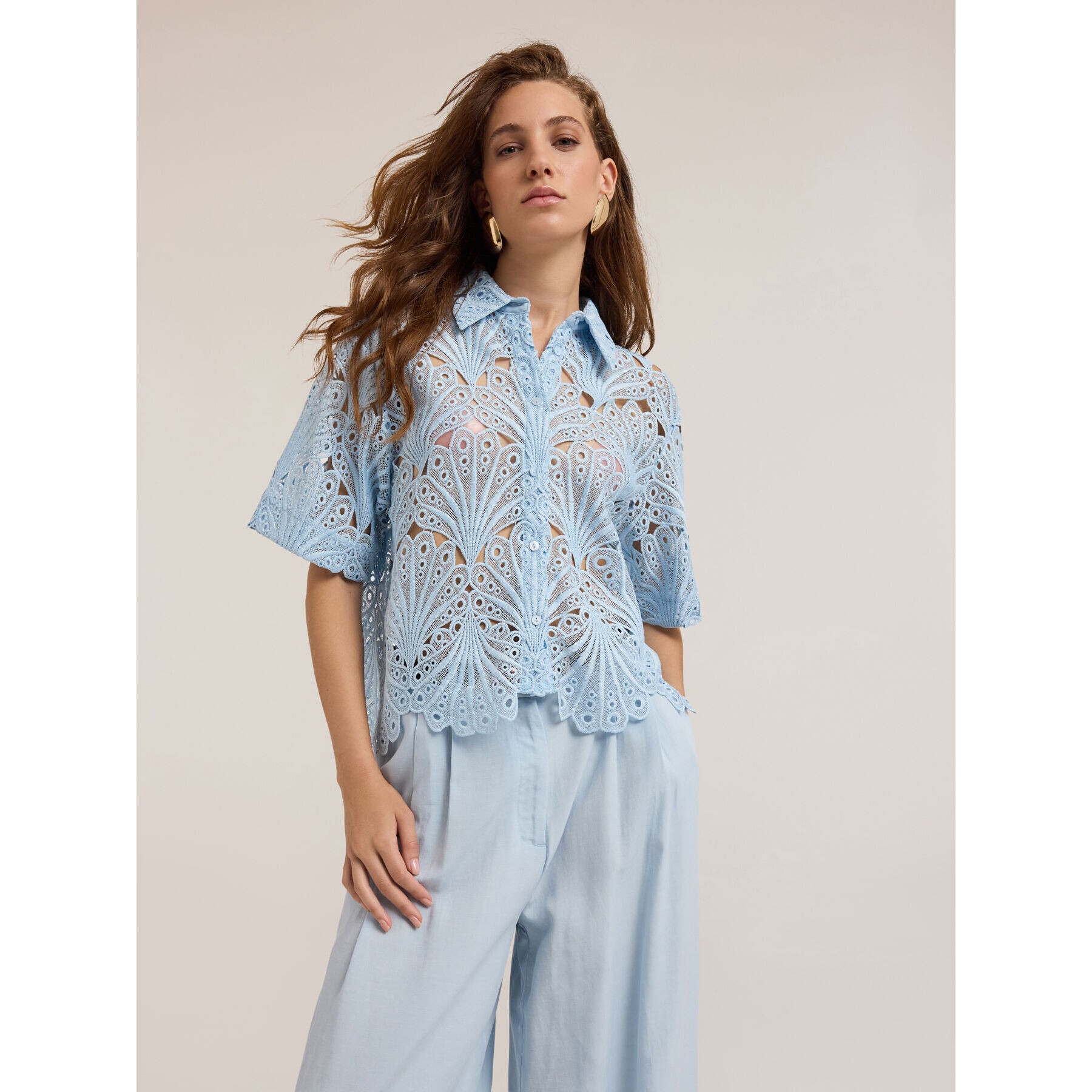 Motivi - Camisa de encaje macramé - Light - blue