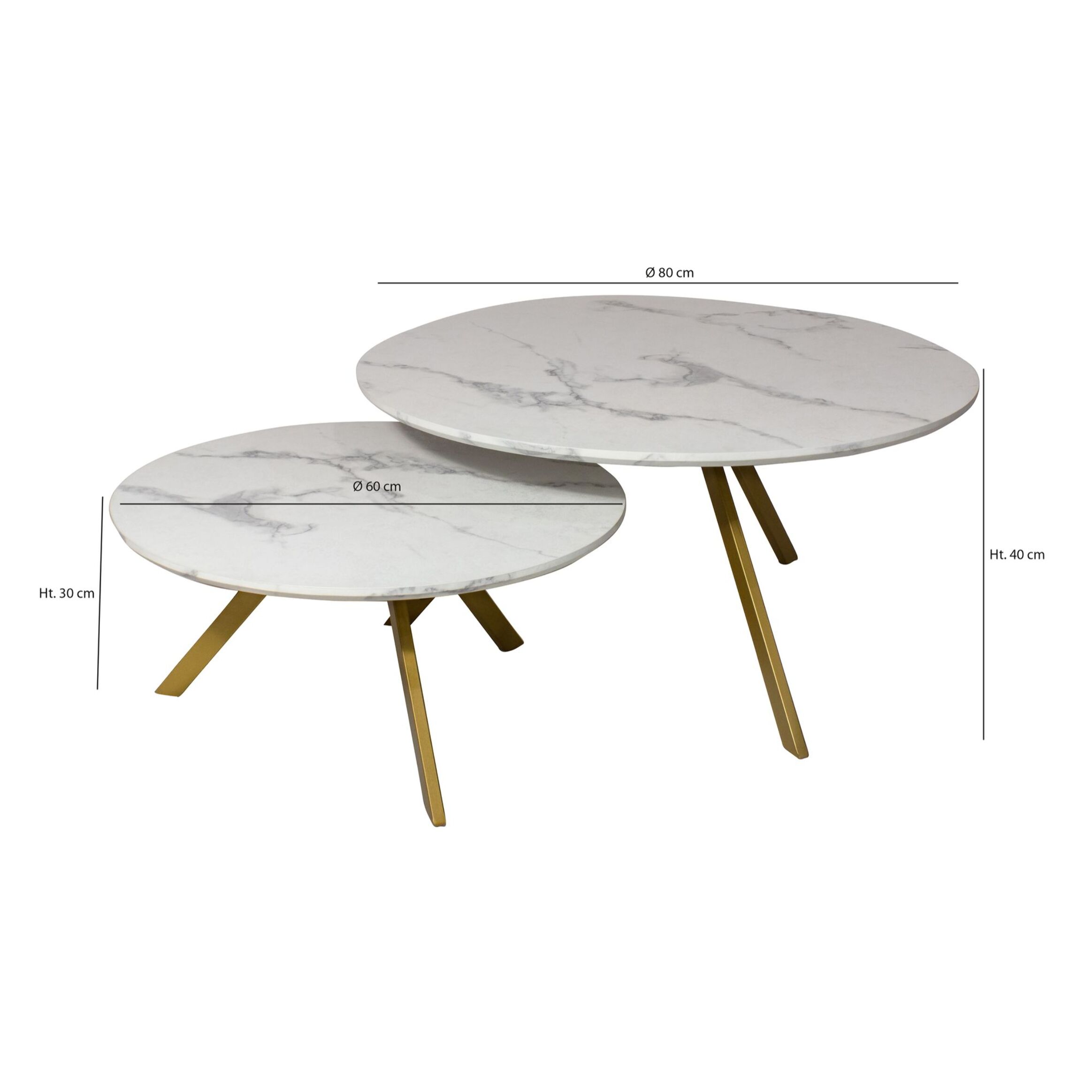 SET DE 2 TABLES BASSES EFFET MARBRE PIEDS MÉTAL H30 ET 40CM HOXTON