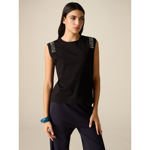 Oltre - T-shirt in cotone con castoni - Nero