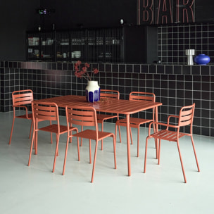 Table de jardin métal + 6 assises terracotta. acier traitement anti rouille