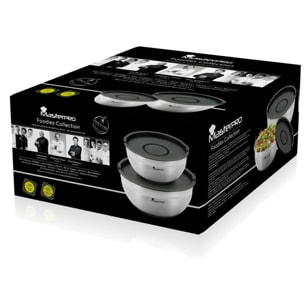 Juego de 2 Boles Ø20Ø24cm en acero inoxidable + 2 Tapas color negro FOODIES MasterPRO