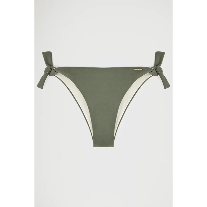 Braga de bikini reversible verde musgo y color crudo con logo Polo club