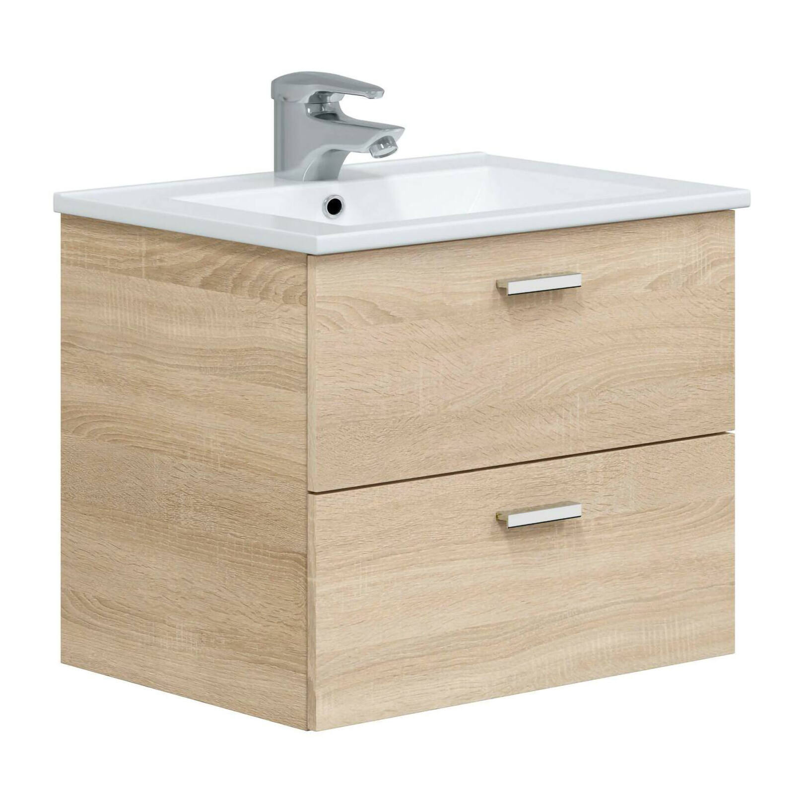Mobile sottolavabo Doksuri, Mobiletto da bagno, Contenitore porta lavabo, Armadio per lavandino, 60x45 h50 cm, Rovere