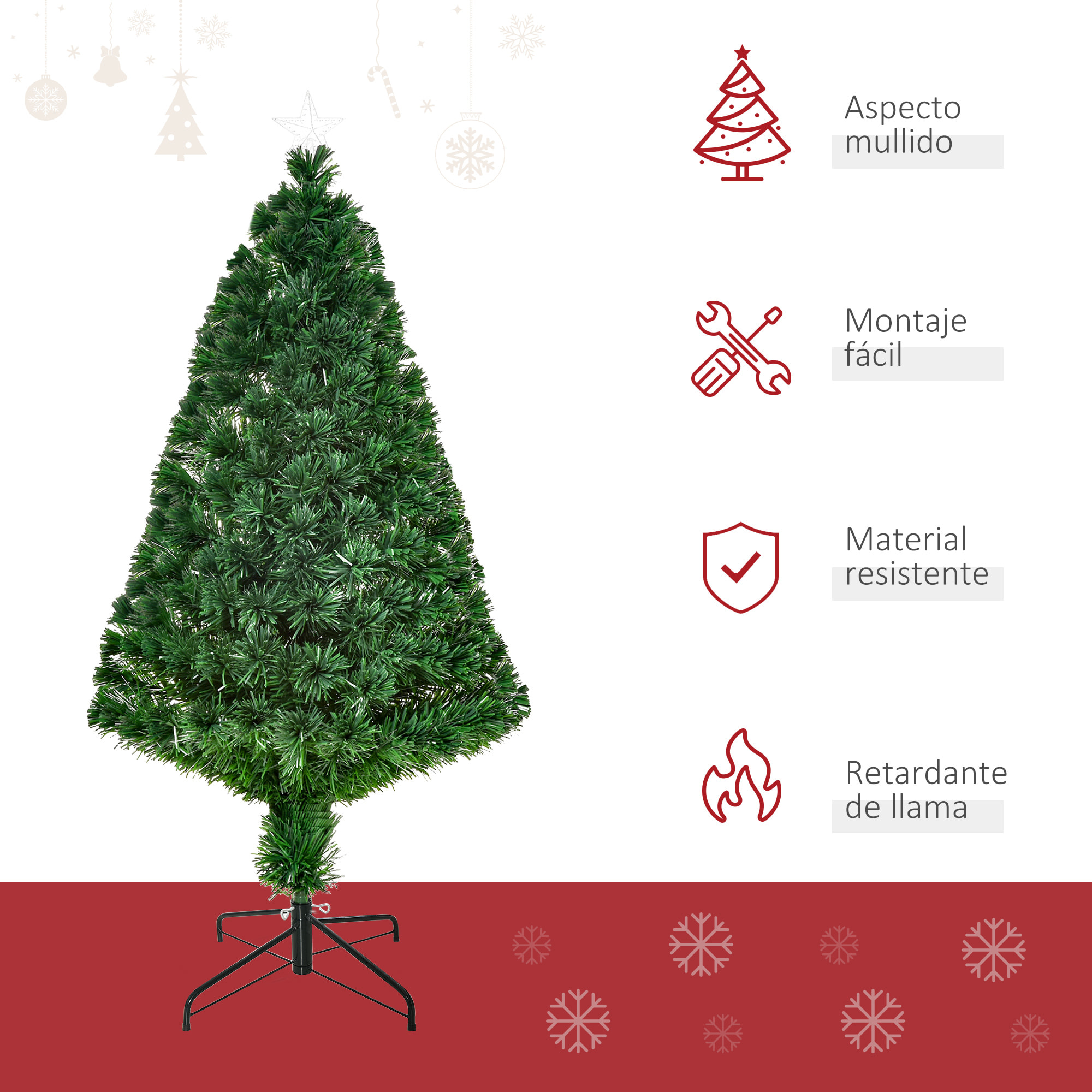 Árbol de Navidad de Fibra Óptica 120cm Multicolor con Base de Soporte