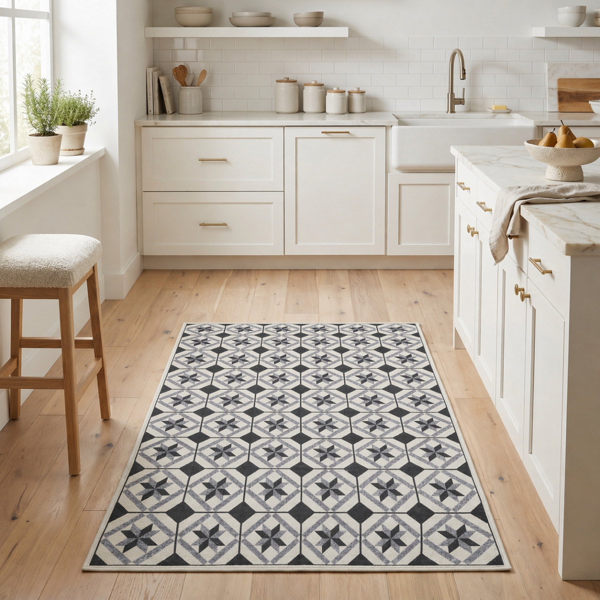 Tapis de cuisine, motif géométrique kilim tissé, GUME