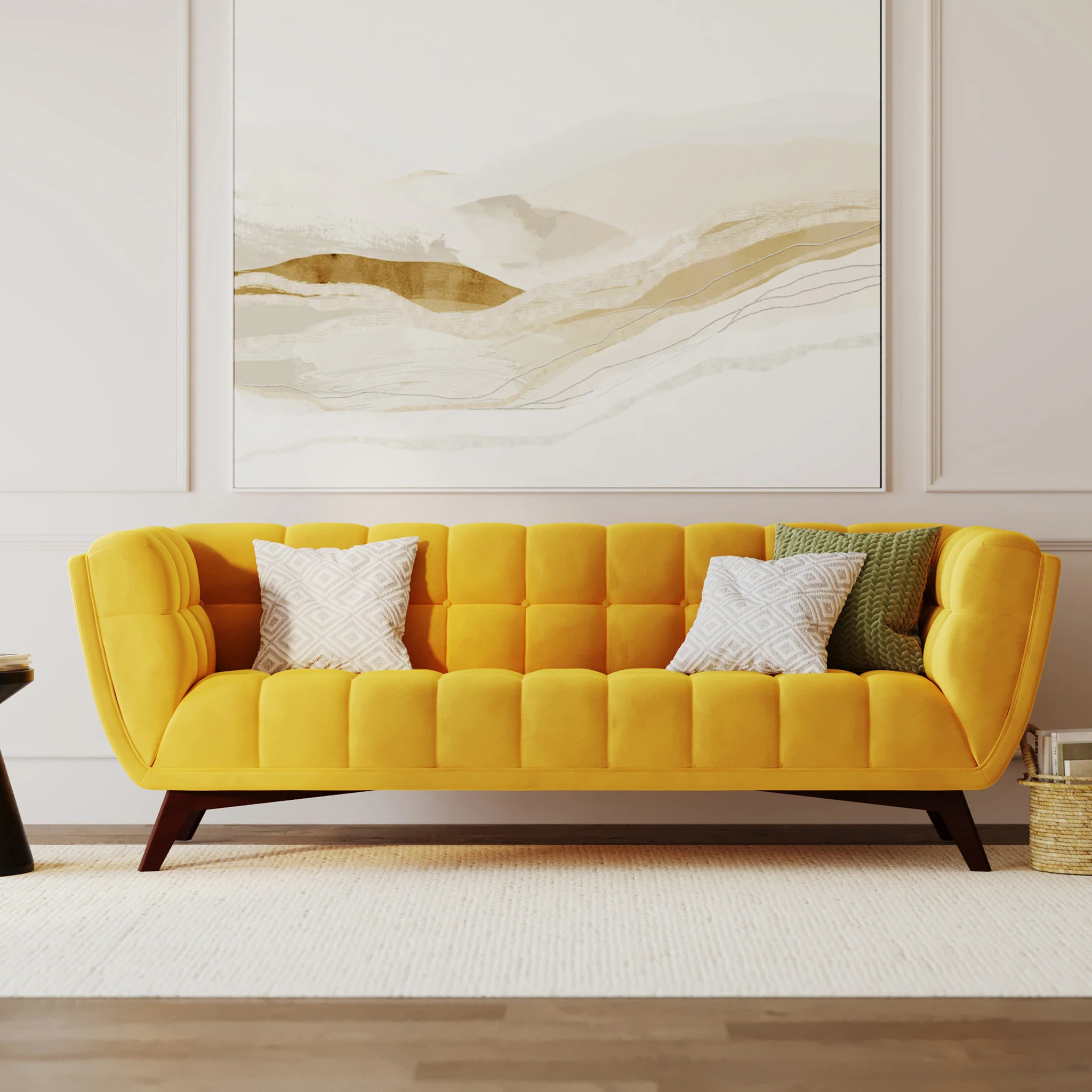 Ensemble canapé et fauteuil en velours jaune 4 places - Mona