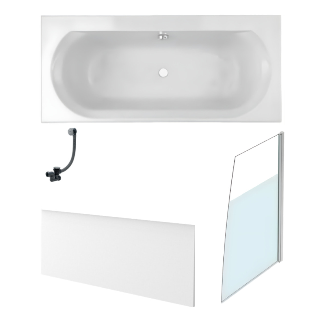 Baignoire droite 170 X 75 Elise acrylique + pare bain volet droite + tablier en niche + vidage