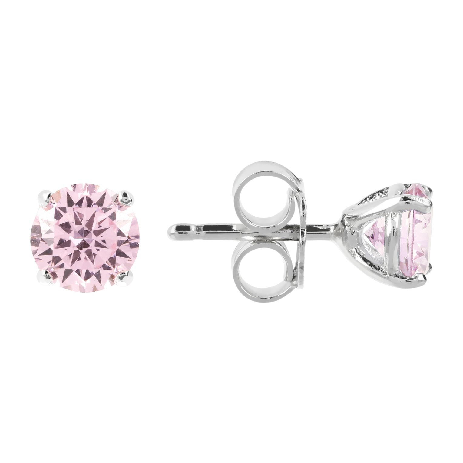 Orecchini a Lobo con Punto Luce in Cubic Zirconia Rosa in Argento 925 placcato Platino