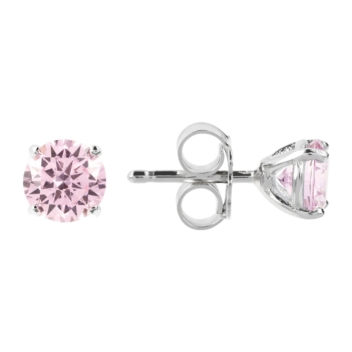 Orecchini a Lobo con Punto Luce in Cubic Zirconia Rosa in Argento 925 placcato Platino