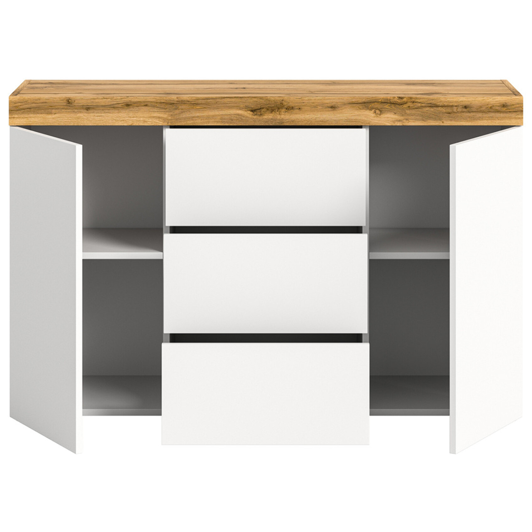 Olivier - buffet bas - 2 portes et 3 tiroirs - blanc et bois - 125 cm - Bois