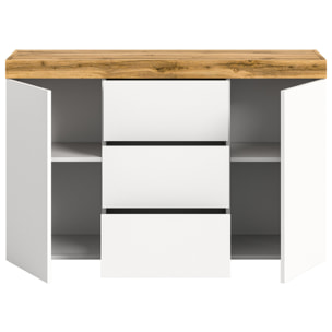 Olivier - buffet bas - 2 portes et 3 tiroirs - blanc et bois - 125 cm - Bois