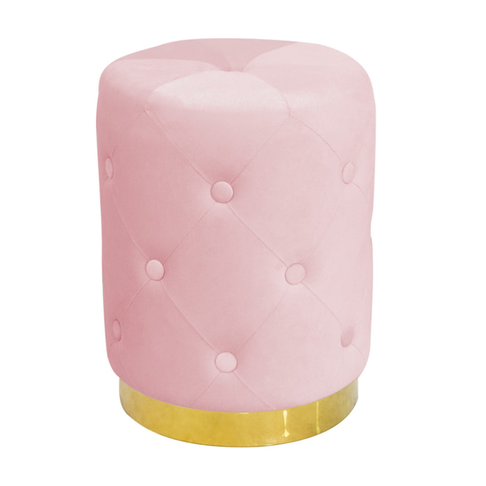 Pouf Poggiapiedi Rotondo Seduta In Velluto Velvet Chic Rosa Antico