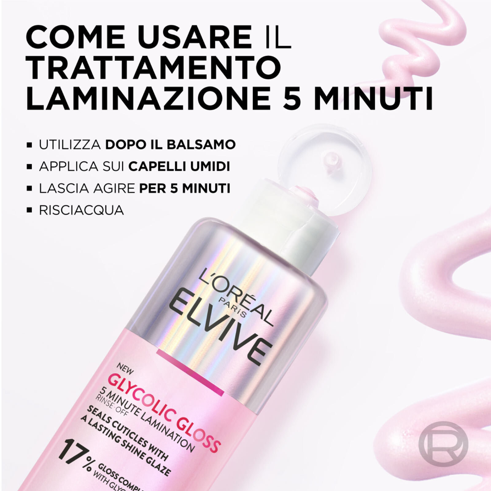Trattamento Laminazione 5 Minuti Elvive Glycolic Gloss con Acido Glicolico per Capelli Spenti - Flacone da 200ml