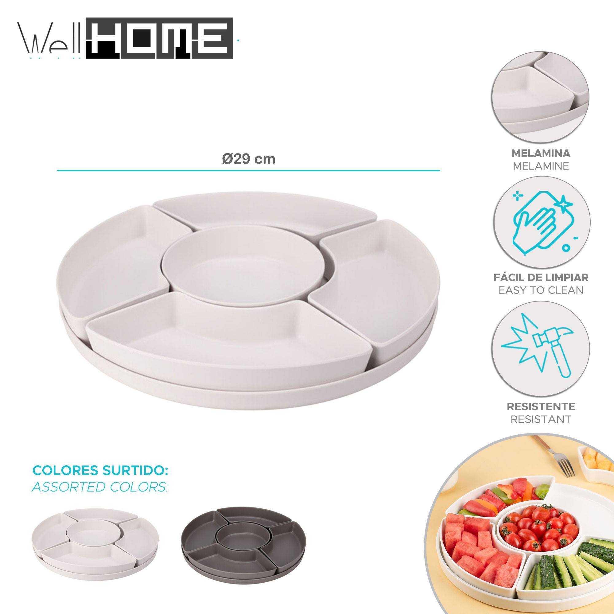 bandeja melamina en 2 colores blanco y gris