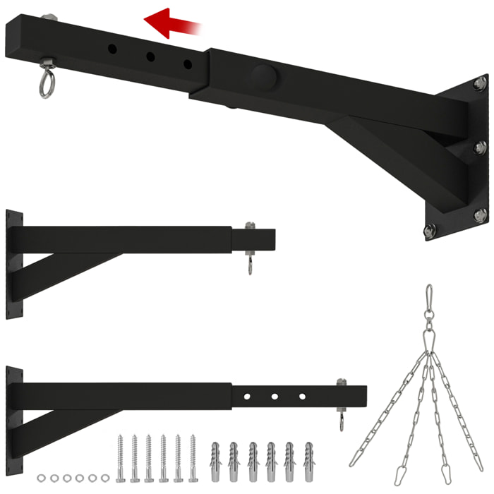 Soporte Saco Boxeo de Pared con Distancia Ajustable de 45-65 cm Gancho Giratorio de 360° y Cadenas para Entrenamiento en Gimnasio y Hogar Carga 60 kg Negro