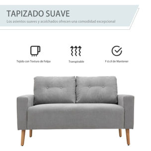 Sofá de 2 Plazas Sillón Moderno Tapizado en Poliéster con 2 Cojines Reposabrazos y Patas de Madera de Caucho para Dormitorio Oficina 145x76x88 cm Gris