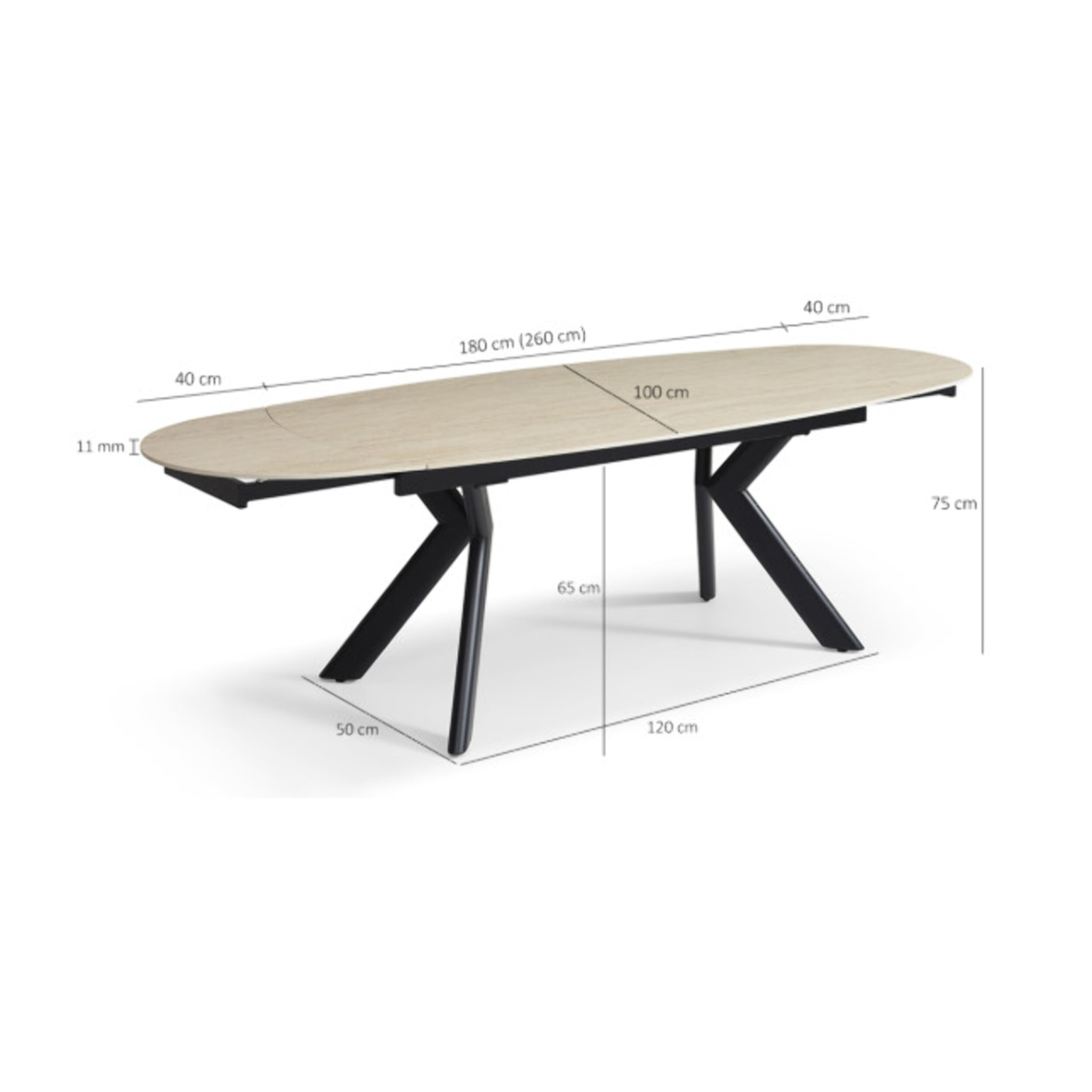 Table extensible 180 à 260 cm ovale en céramique effet travertin - SYDNEY