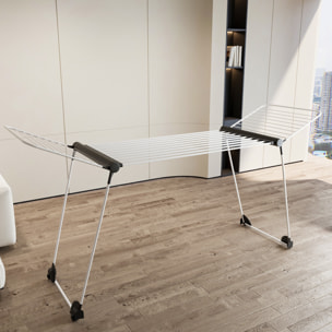 Stendibiancheria Estensibile Fino a 2 Metri Griglia Telescopica 30 M Stenditura Stendino Grande Con Ruote Richiudibile 218-300 x 55 x 126 cm Bianco