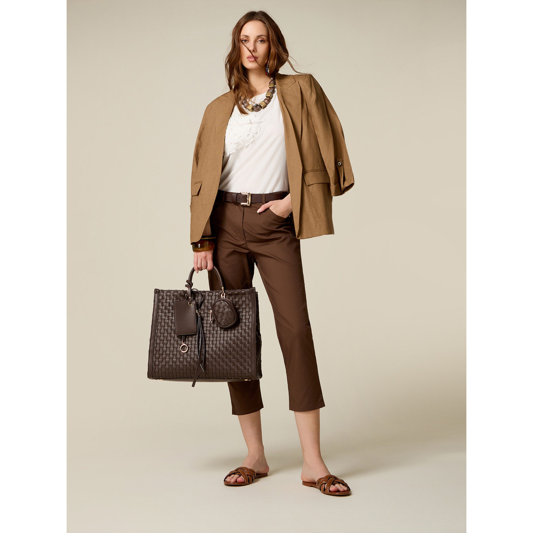 Oltre - Pantaloni capri misto cotone - Marrone