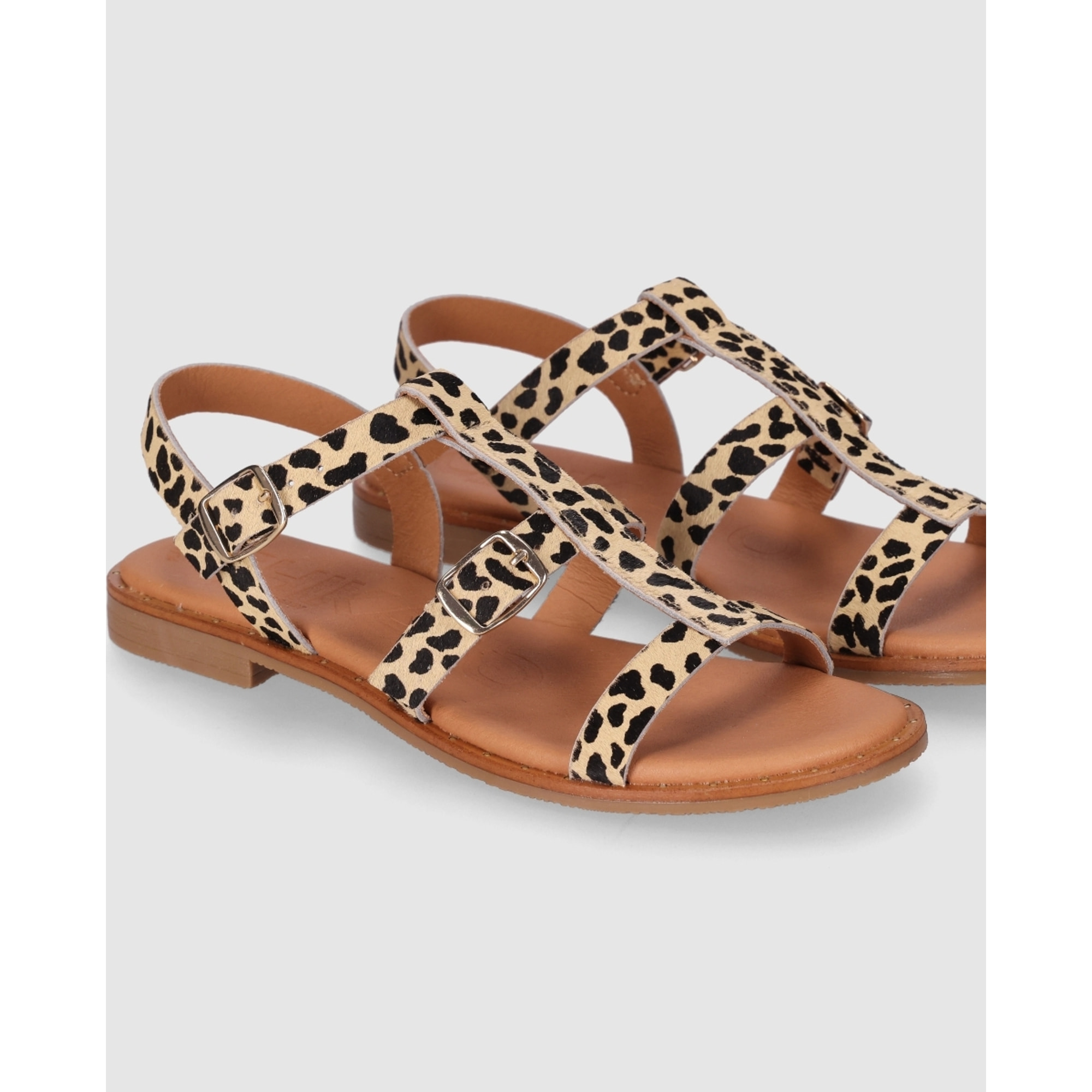 Sandalias de Piel - Leopardo - Tacón: Bajo