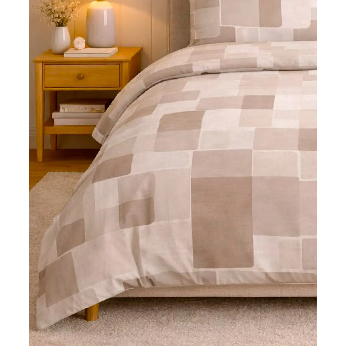 Parure Copripiumino Brick Beige per letto singolo in 100% Cotone e Made in Italy, cubi geometrico