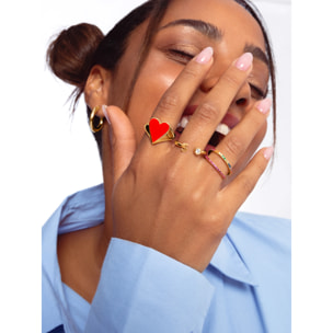 Anillo Lovely Heart Red Enamel Baño Oro