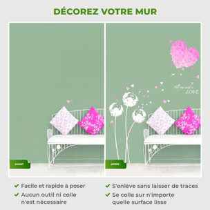 Stickers Muraux décoration adhésifs coeur en fleur rose
