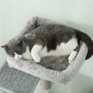 Arbre à chat multi-équipement griffoirs grattoirs niche hamac panier coussins amovibles H126 cm peluche courte sisal naturel gris