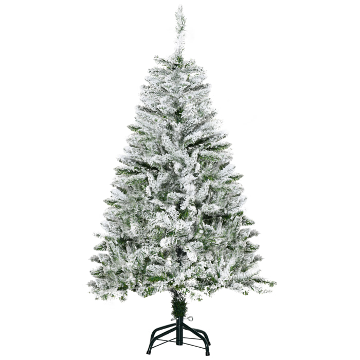 Árbol de Navidad Artificial 120 cm con Nieve Ignífugo con 200 Ramas Apertura Automática Base Plegable y Soporte Metálico Decoración Navideña para Interiores Verde