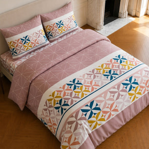 Parure housse de couette 100% coton motif géométrique - BLUEBERRY