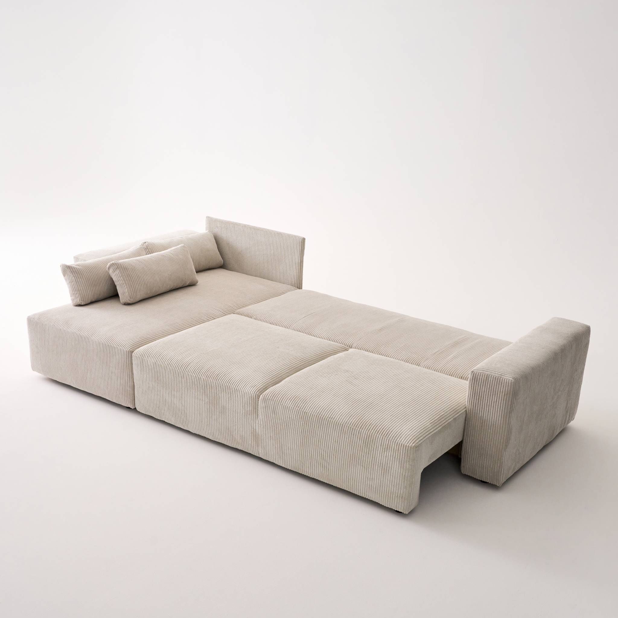 Canapé d'angle convertible réversible 5 places velours côtelé greige avec coffre de rangement - Theo