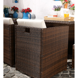 Salon de jardin 8 places marron-blanc + housse de protection REGINA