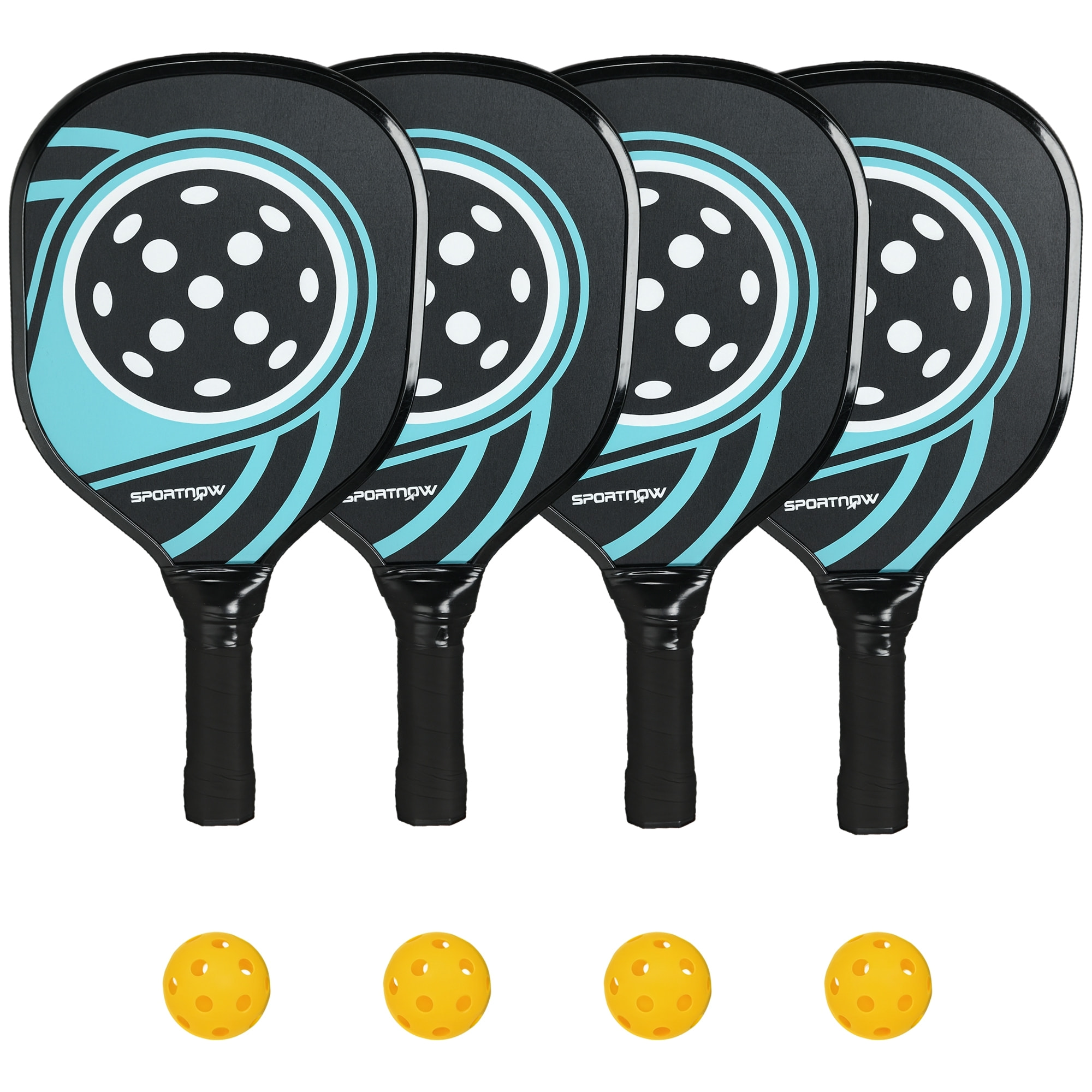 Lot de 4 raquettes de pickleball 4 balles jaune et sac de transport bleu noir