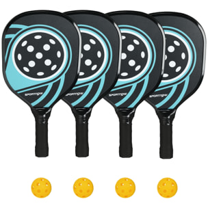 Lot de 4 raquettes de pickleball 4 balles jaune et sac de transport bleu noir