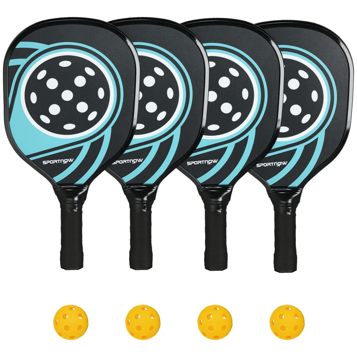 Lot de 4 raquettes de pickleball 4 balles jaune et sac de transport bleu noir
