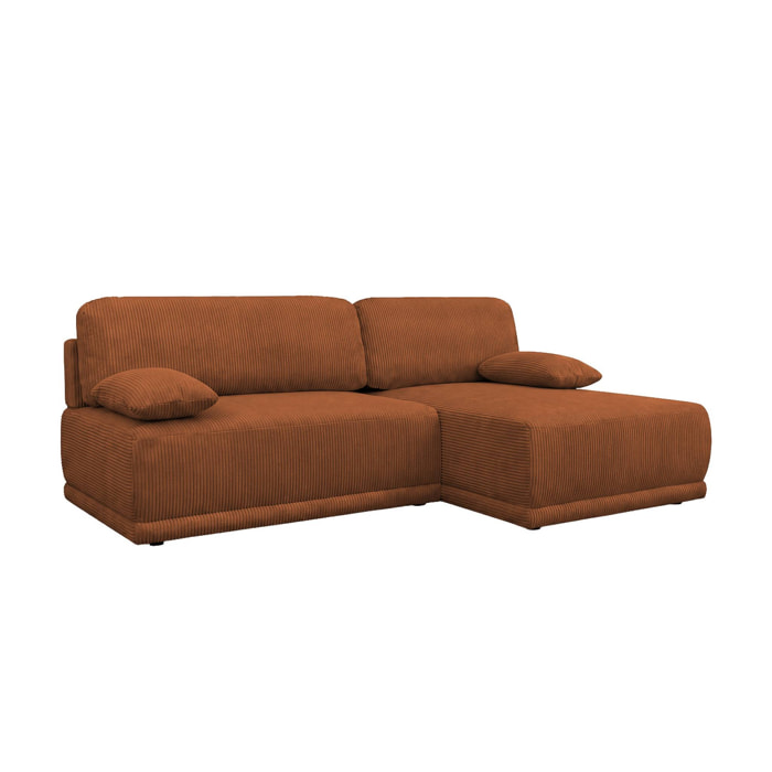 Banquette canapé d'angle droit convertible 3 places velours côtelé avec coffre NELSON
