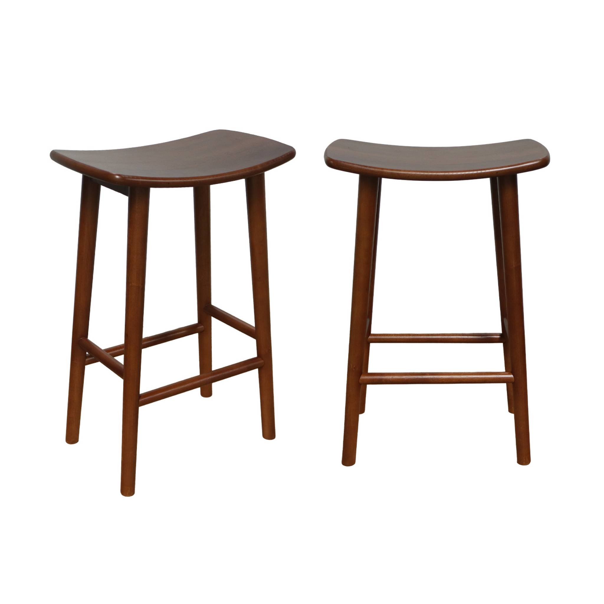 Lot de 2 tabourets de bar vintage bois d'hévéa teinte noyer - 46 x 31 x 68 cm - Louna