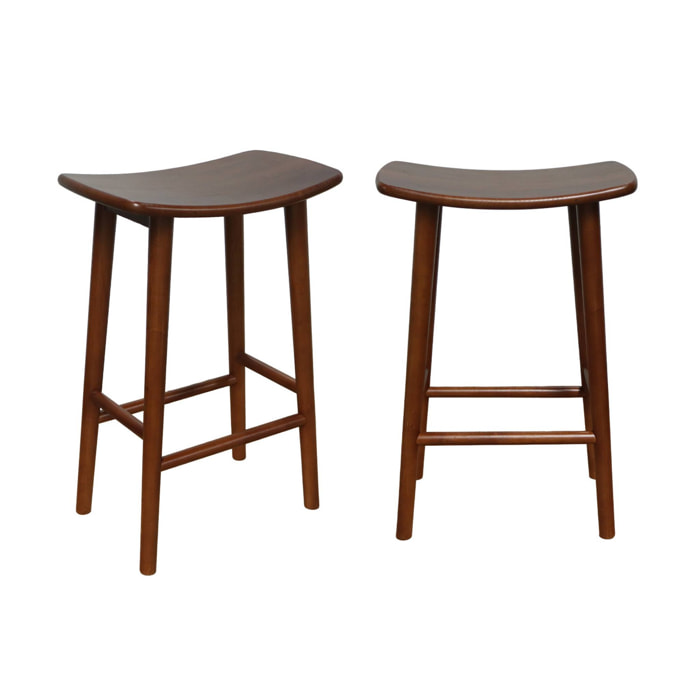 Lot de 2 tabourets de bar vintage bois d'hévéa teinte noyer - 46 x 31 x 68 cm - Louna