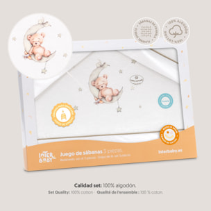 Triptico Minicuna Franela Estampado Oso Luna Estrellas Bco/Verde