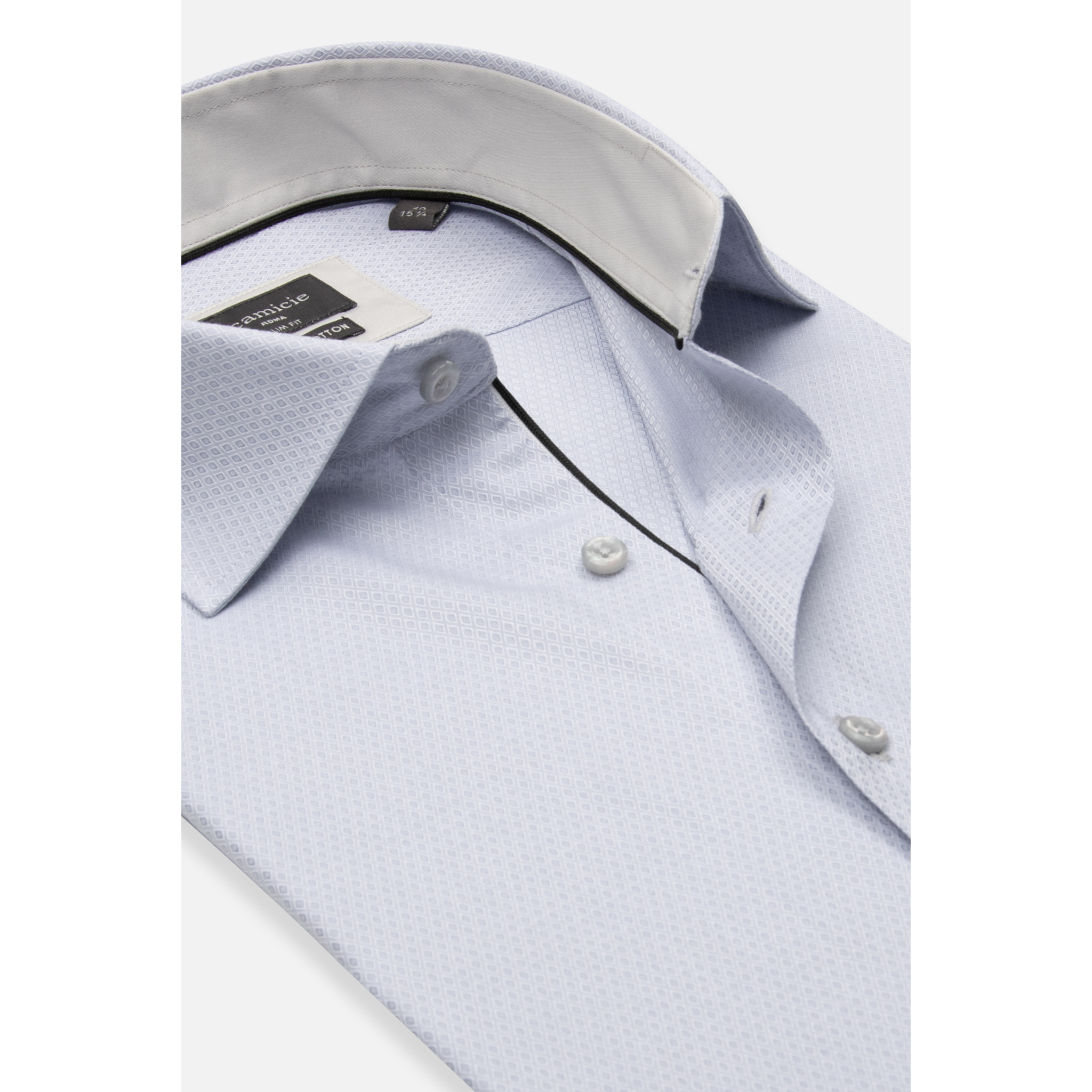 Camicia Uomo 1 Bottone Francese Slim Armaturato Fantasia Grigio/Bianco